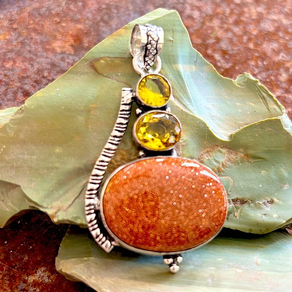 Santa Fe Goldstone Sterling Silver 925 Pendant Yellow Citrine Southwest Artisan - Picture 6 of 12